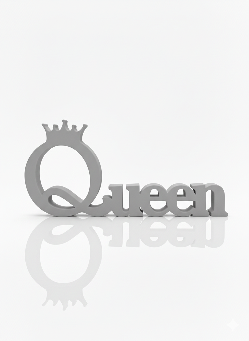 Frameless 3D Printed “Queen” Photo Frame with Crown, Multi-Color Desk Display Gift