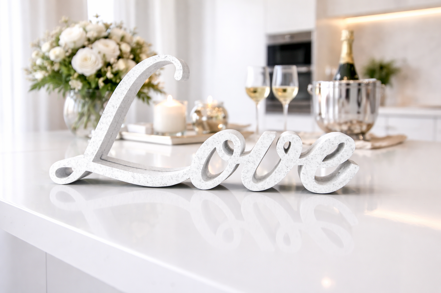 3D Printed Marble Love Sign - Frameless Minimalist Photo Frame & Home Decor