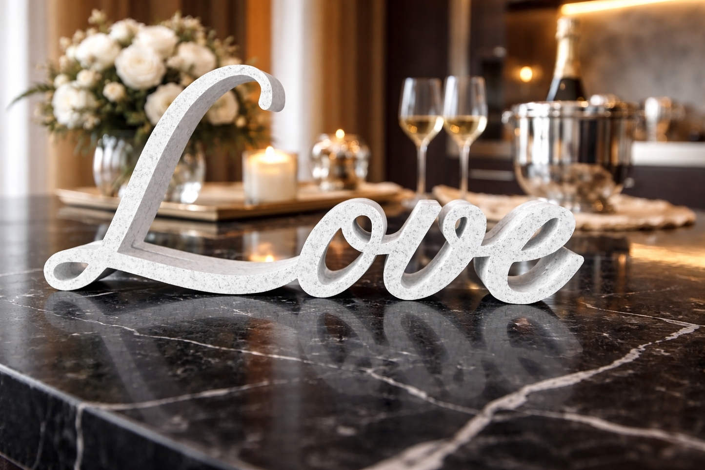 3D Printed Marble Love Sign - Frameless Minimalist Photo Frame & Home Decor