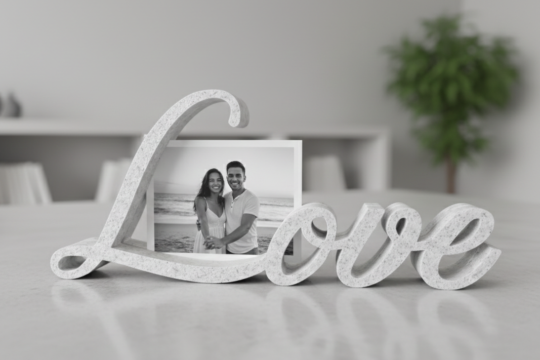 3D Printed Marble Love Sign - Frameless Minimalist Photo Frame & Home Decor