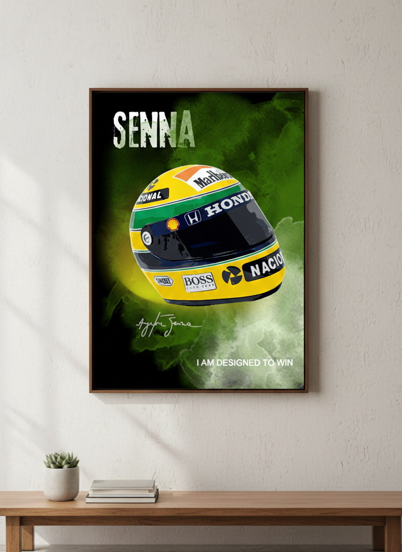 Ayrton Senna Tribute Poster – "I Am Designed To Win" Helmet Wall Art