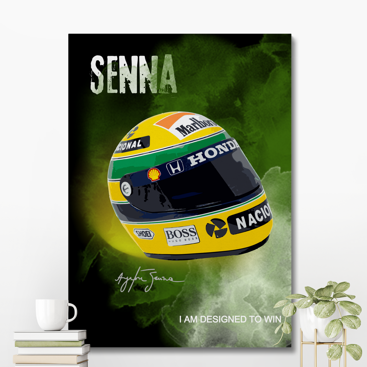 Ayrton Senna Tribute Poster – "I Am Designed To Win" Helmet Wall Art