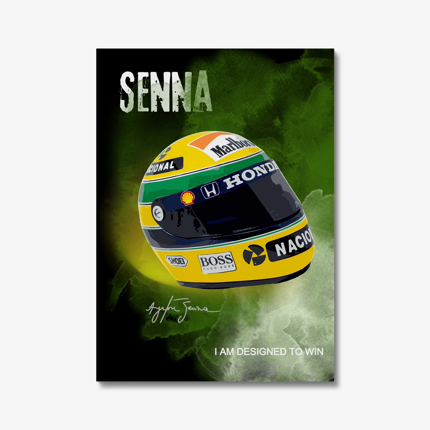 Ayrton Senna Tribute Poster – "I Am Designed To Win" Helmet Wall Art