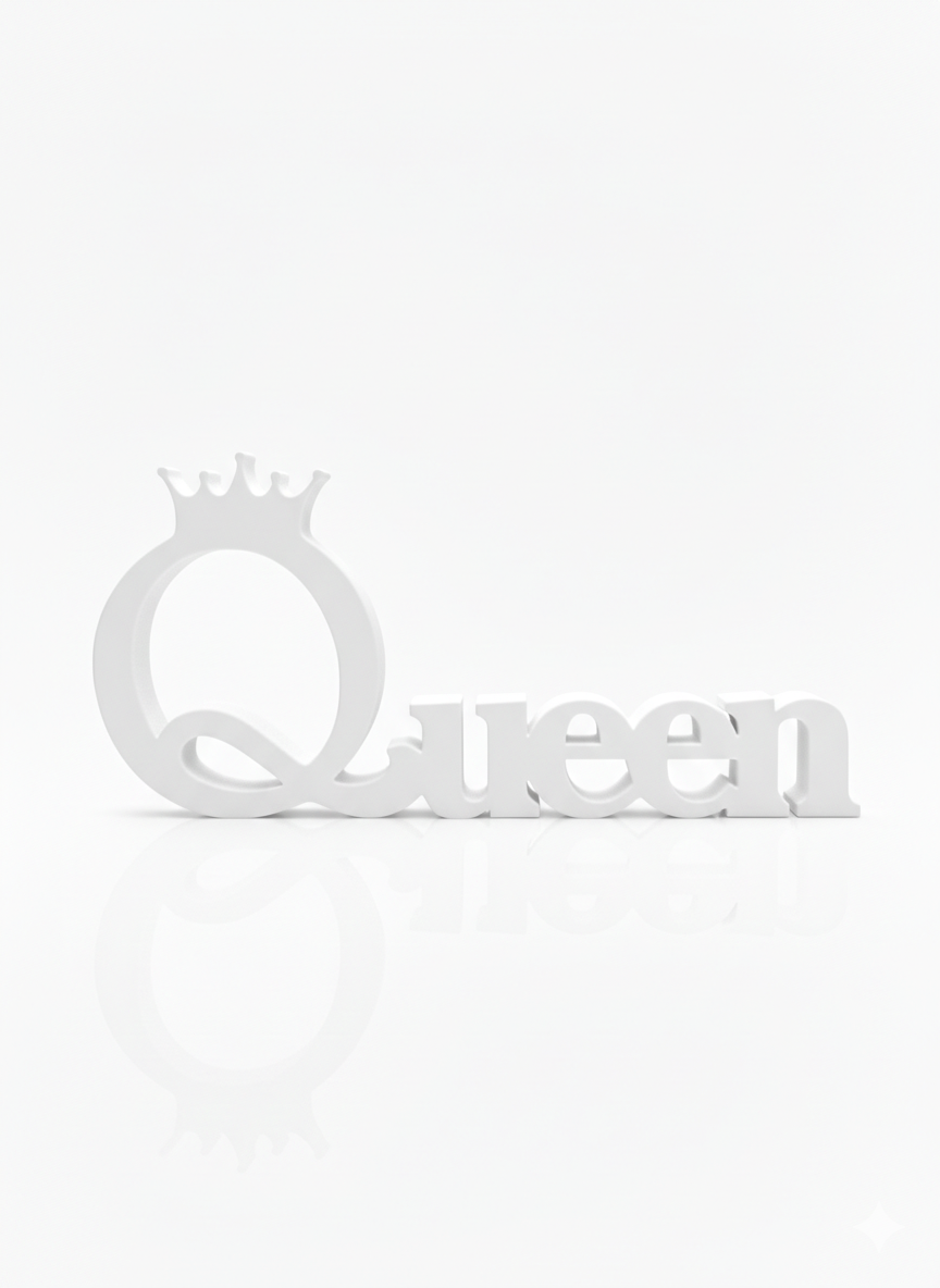 Frameless 3D Printed “Queen” Photo Frame with Crown, Multi-Color Desk Display Gift
